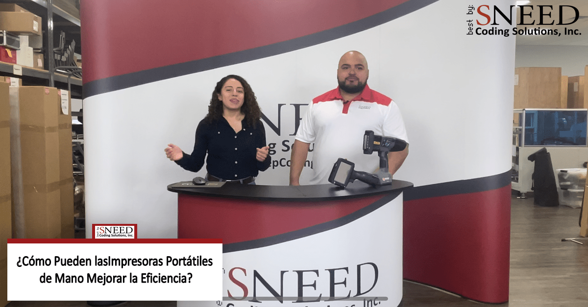 Host, Alexa Marmolejo, is on the left, and guest speaker, Santos Maltez, is on the right; speakers are standing in front of Sneed Coding Solutions podium