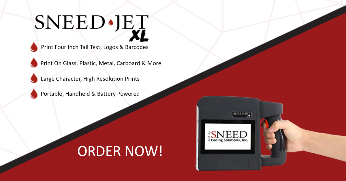 The SNEED-JET XL is available to order now; this  portable-handheld, large character printer is capable of producing up to four inch tall graphics, logos, codes, sets of information, etc. 